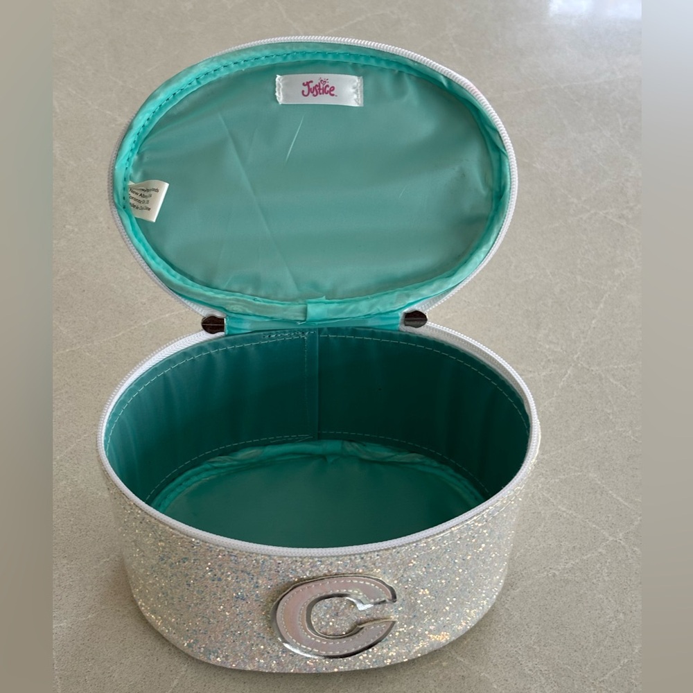 Justice Glittery Silver Makeup Case with Initial C Teen Travel
